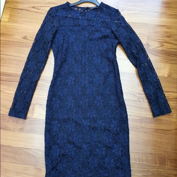 EUC! - Zara | Basic Navy Blue Shift Lace Dress - Picture 2 of 9